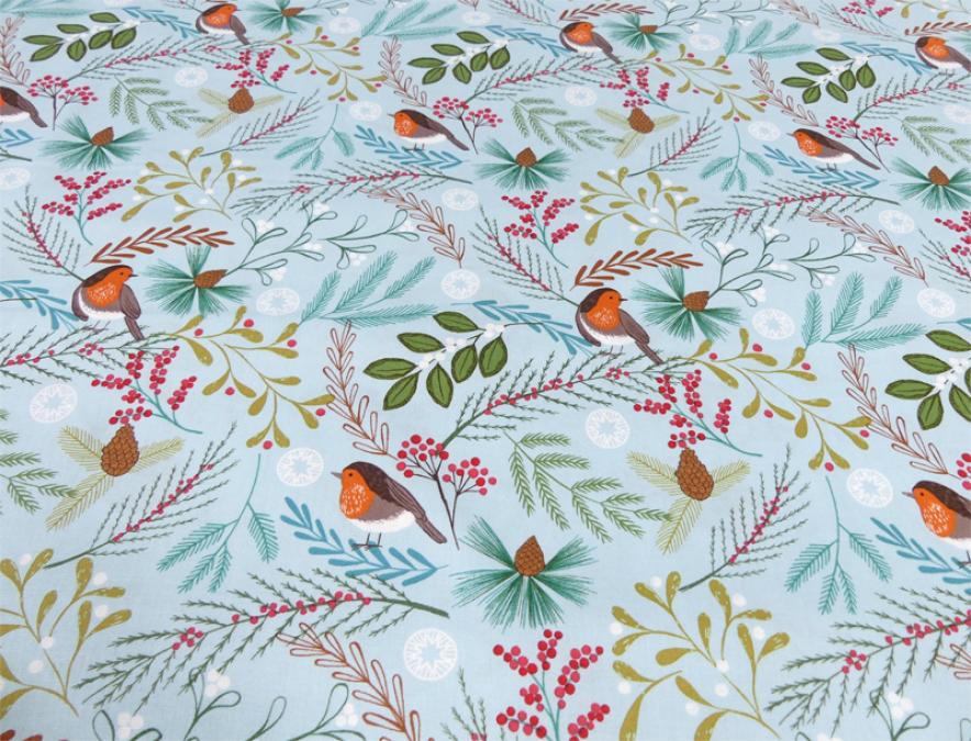 Lewis Irene Patchworkstoff winterlich floral Rotkehlchen blau